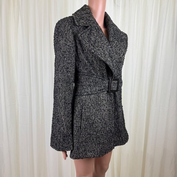 Jessica Simpson Boucle Wool Blend Fit Flare Bell Sleeve Coat Jacket Sz MD Black - Picture 11 of 17